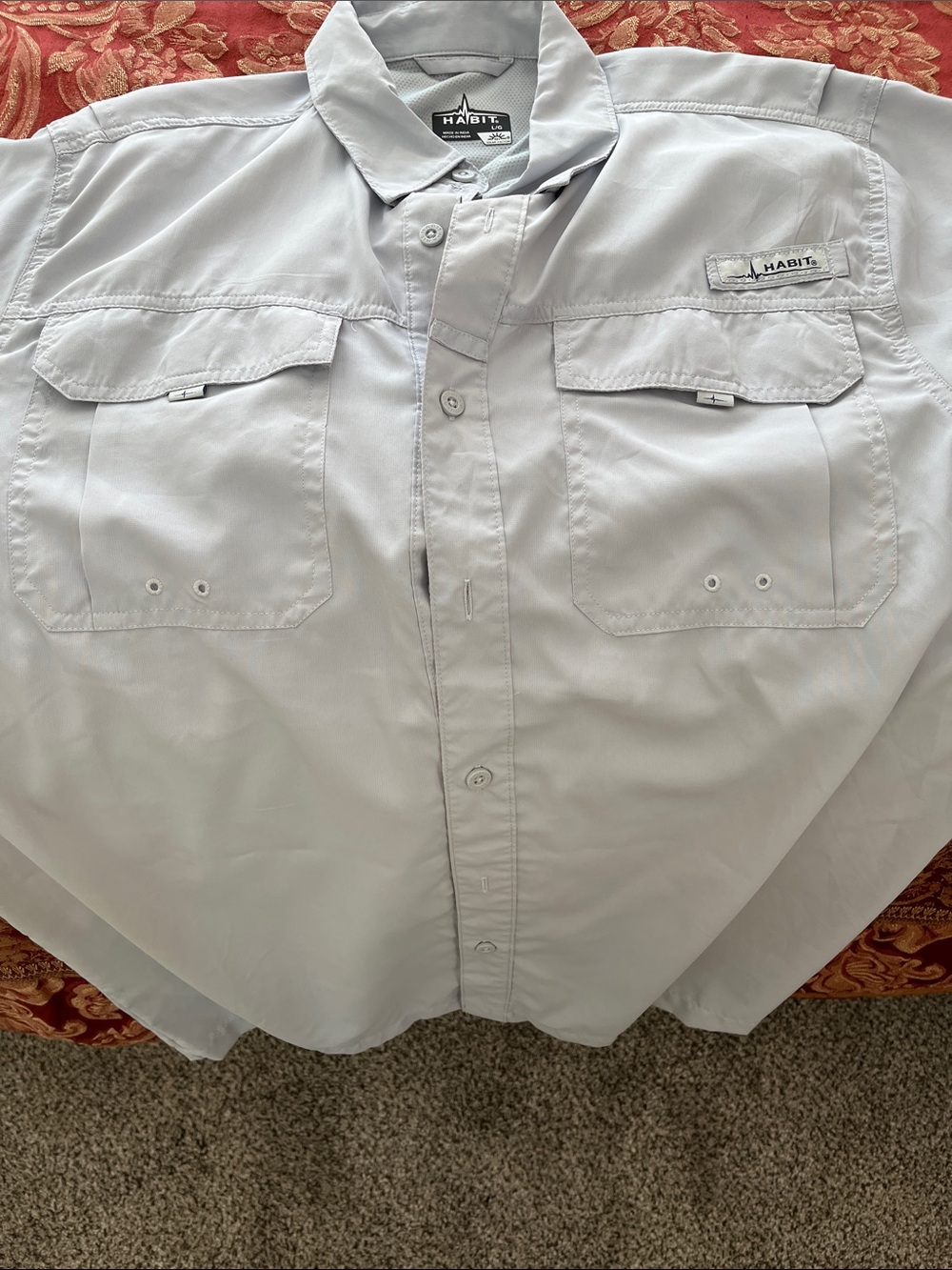 Habit Lightweight Button-Up Shirt in Light Gray Short Sleeve for fishing/hicking
